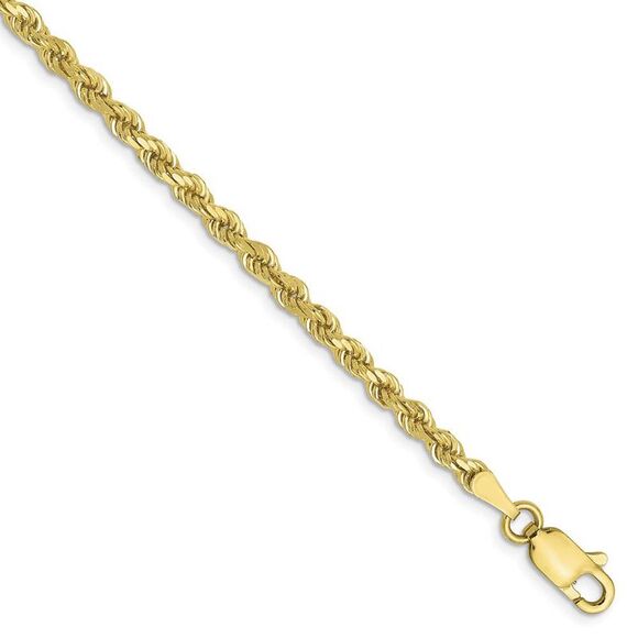 2.75mm 10k Yellow Gold Solid Diamond Cut Rope Chain Bracelet 7 Inch